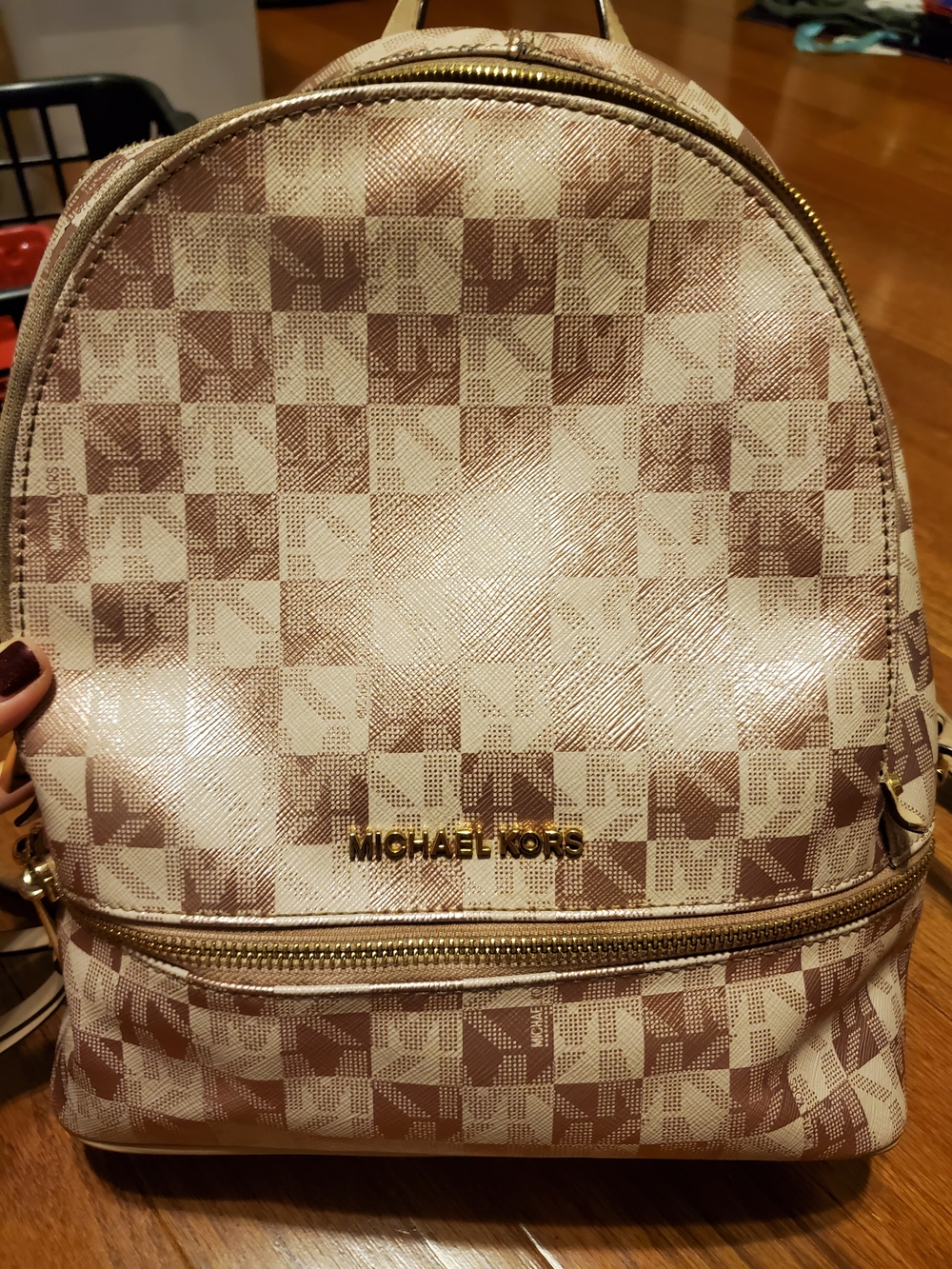 Michael Kors Rose Gold Signature Check Rhea Backpack- Read Description - Picture 2 of 10